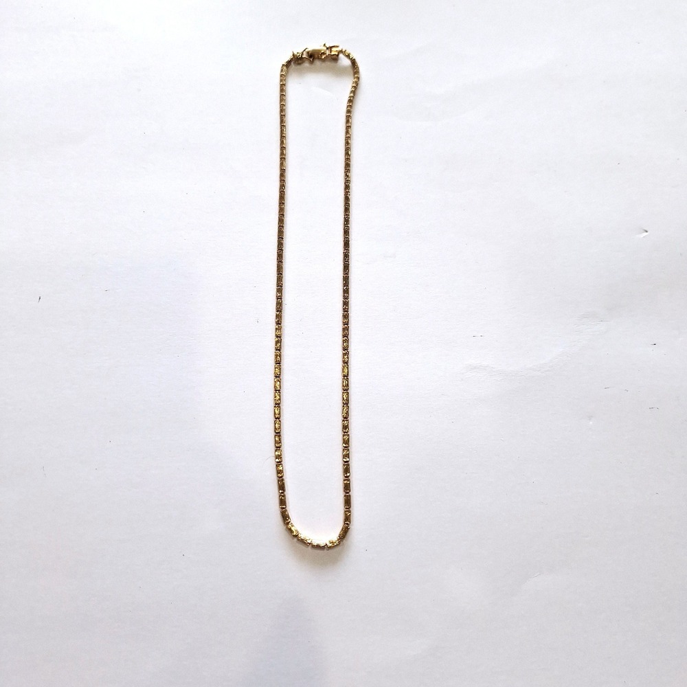 Goldette Vintage Gold Tone Bamboo Link Choker Necklace Fold Over Clasp 10"